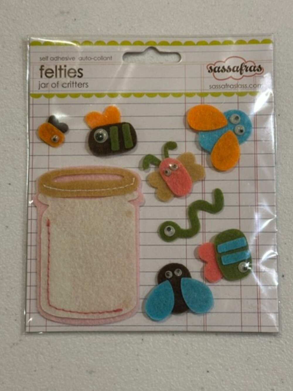 NEW Sassafras Felties Self-Adhesive Stickers "Jar of Critters"-8 pieces #60207